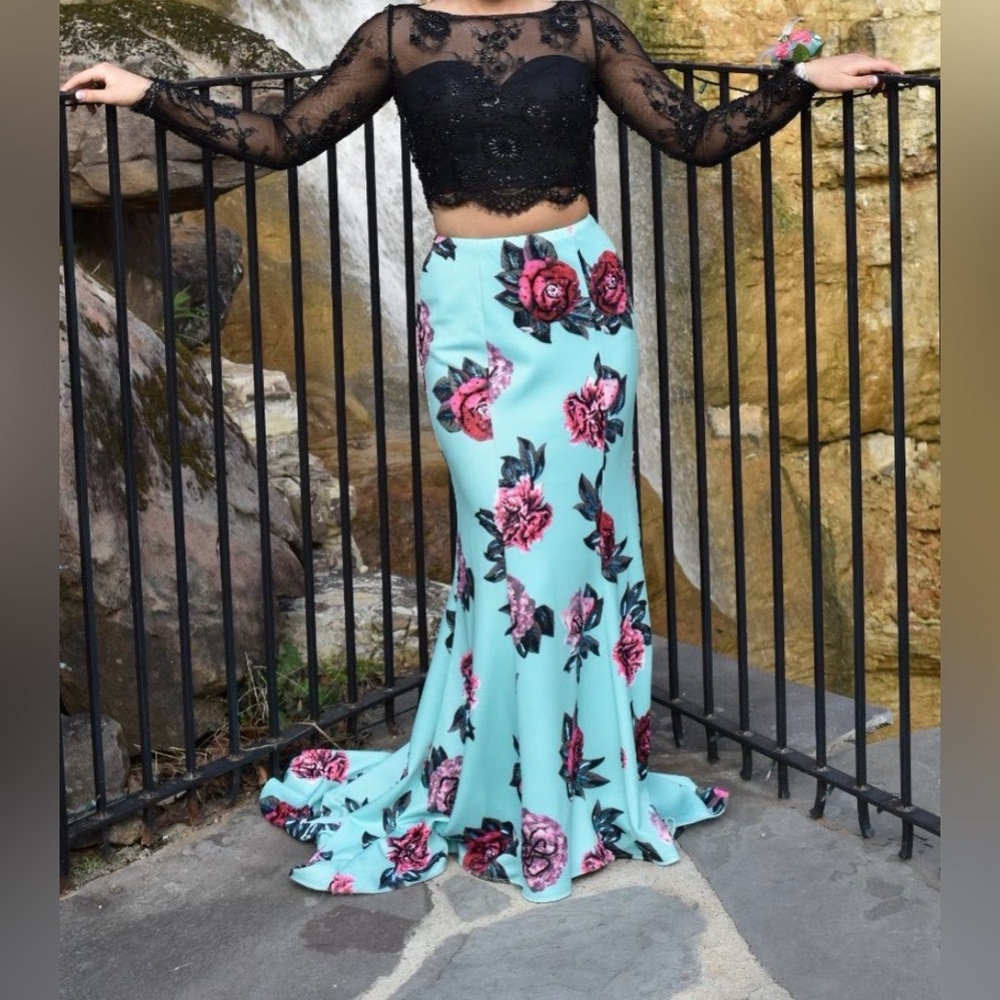 Rachel Allan Black and Floral Prom Dress